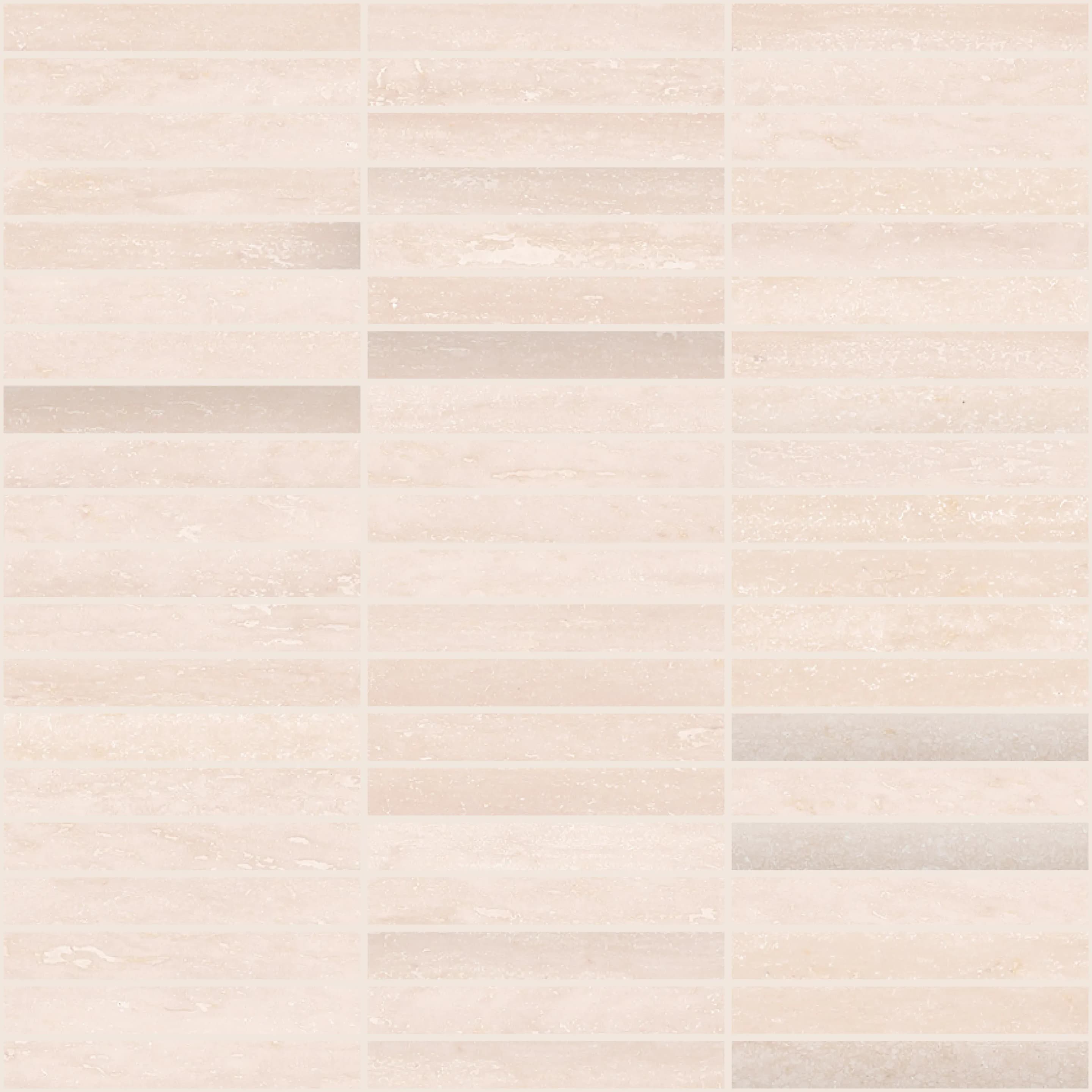 Travertino, Mosaic, Rectangle, 1x4 Mosaic, 12×12, Silk