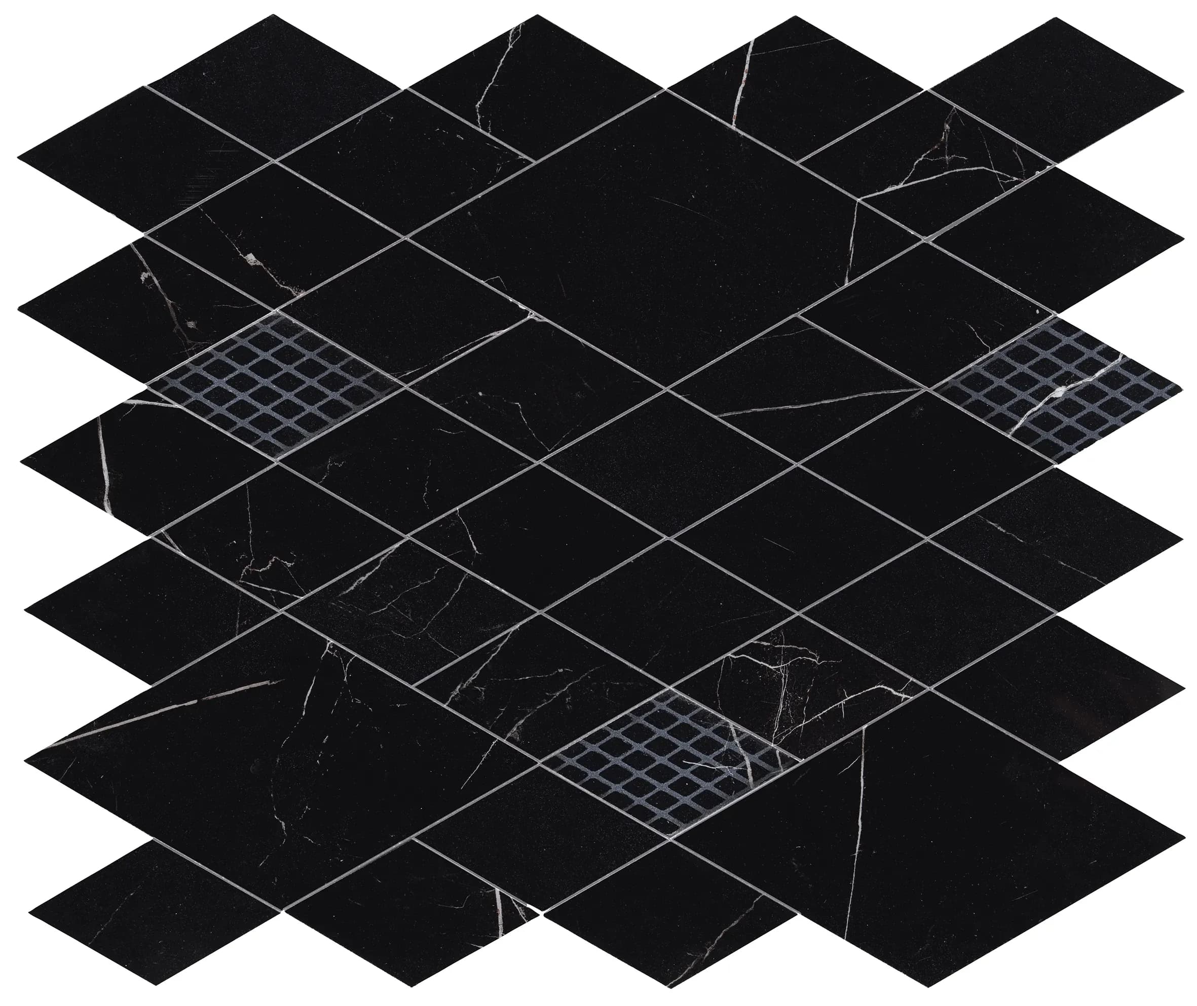 Nero, Mosaic, Rectangle, Net Mosaic, 12×14, Polished
