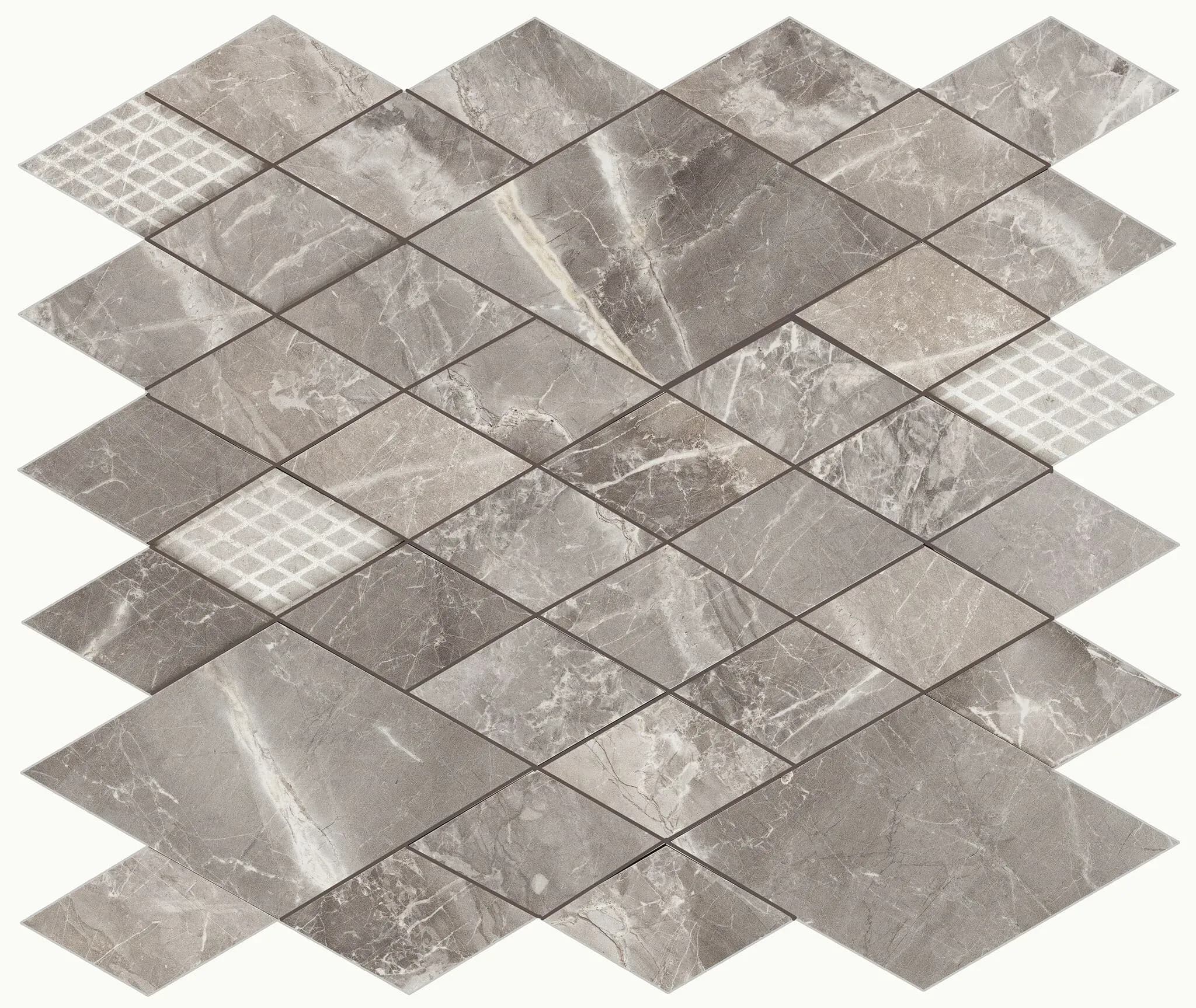 Grey, Mosaic, Rectangle, Net Mosaic, 12×14, Polished