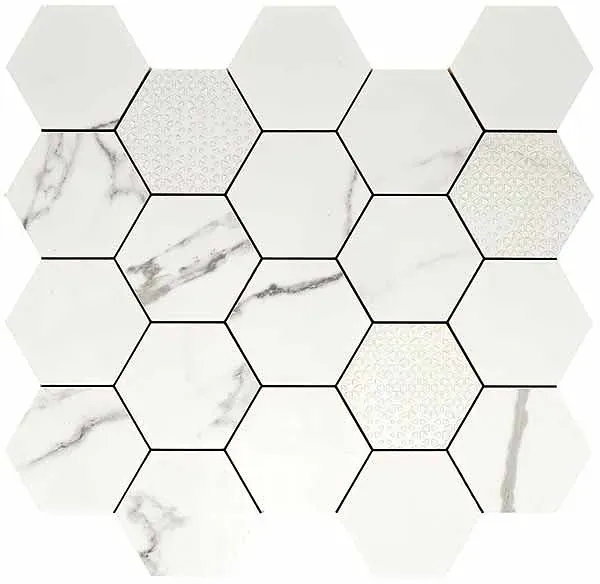 Statuario, Mosaic, Rectangle, Hexagon Mosaic, 13.5×14, Polished