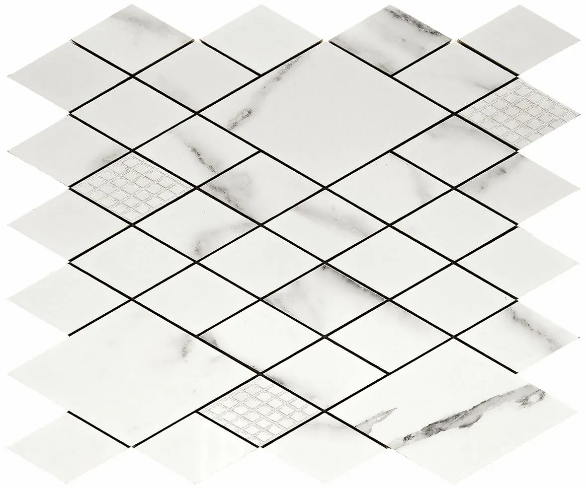 Statuario, Mosaic, Rectangle, Net Mosaic, 12×14, Polished