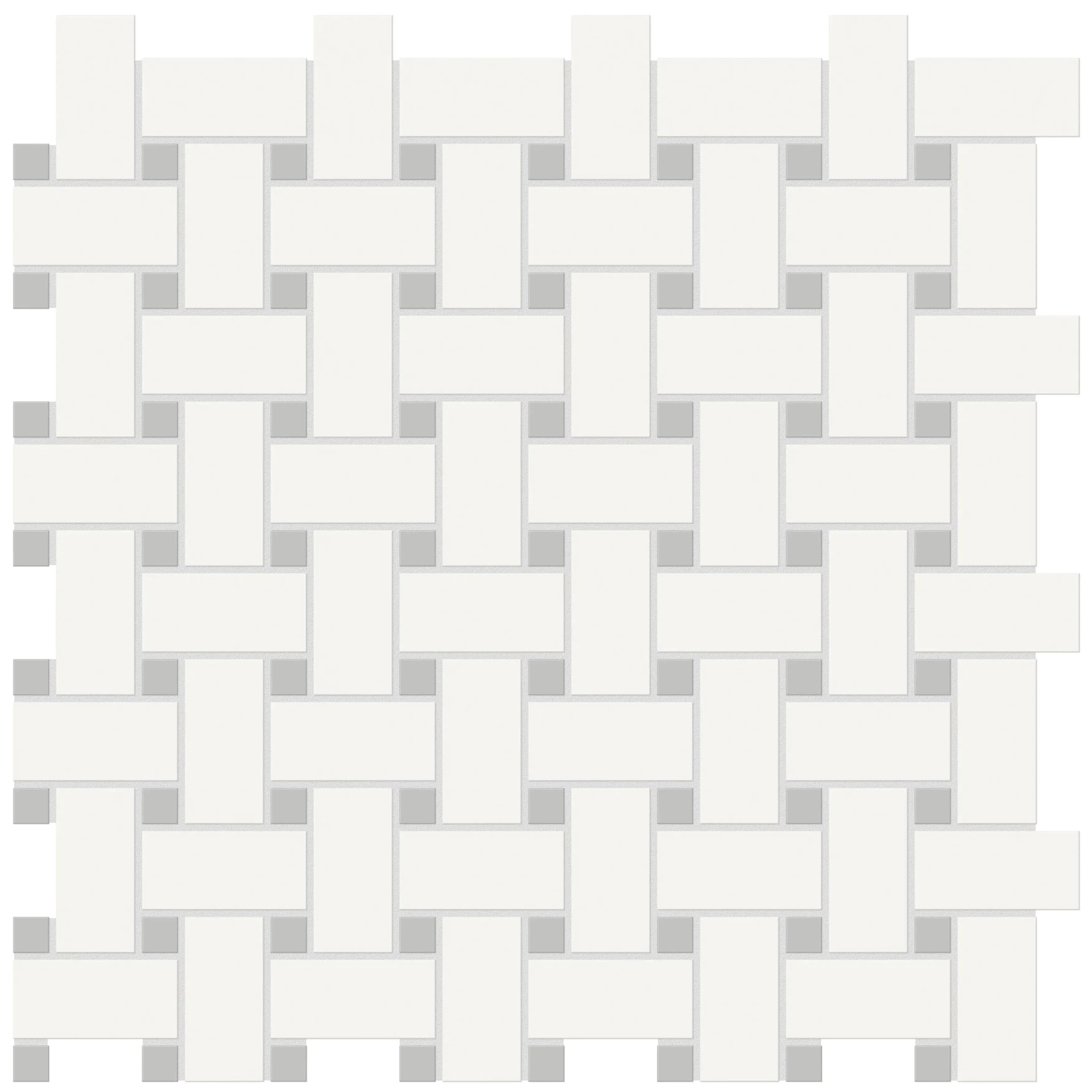WHITE with LOFT GREY, Mosaic, Rectangle, Basketweave Mosaic, 10.5×13.5, Matte