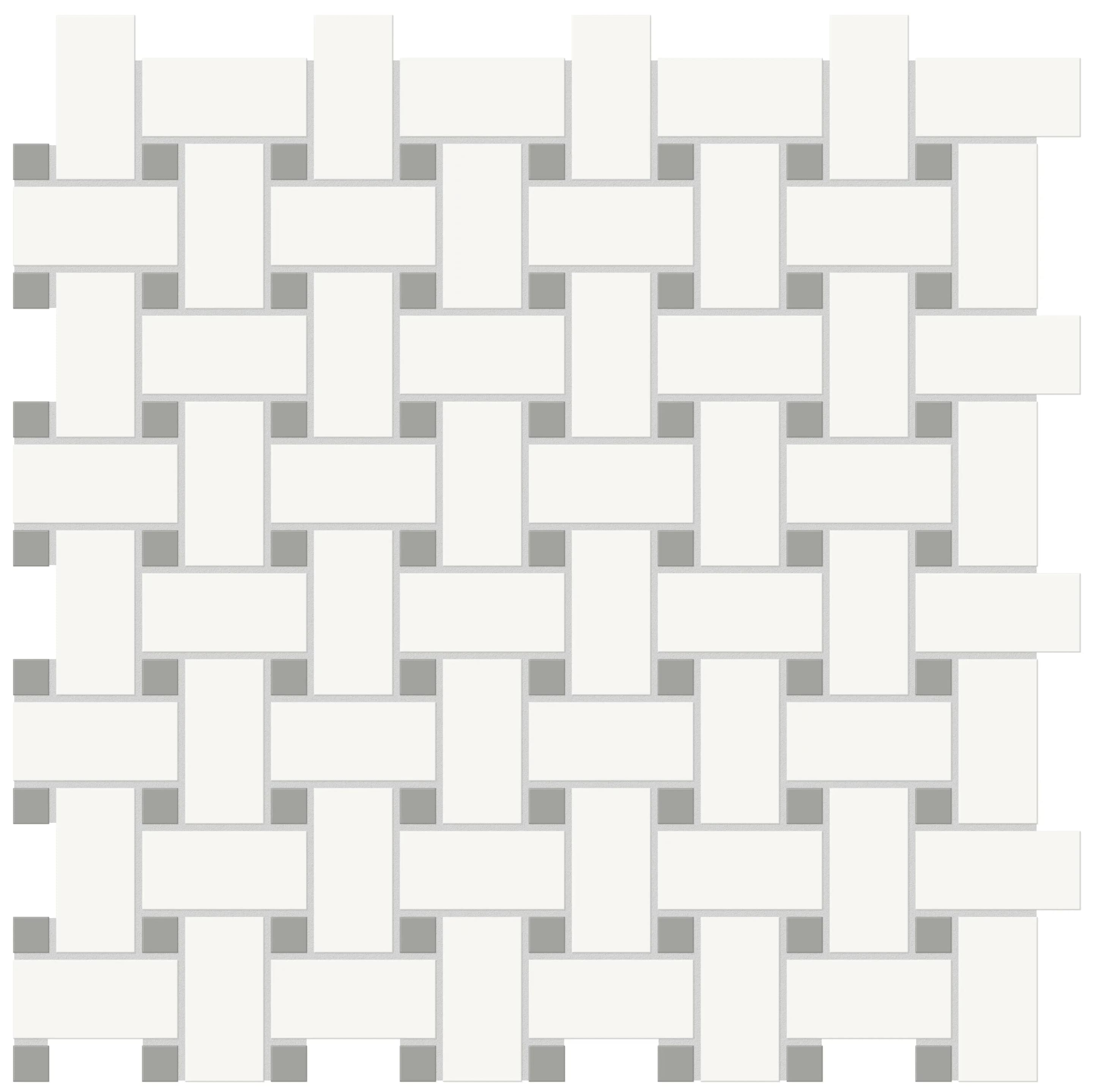 WHITE with TAUPE, Mosaic, Rectangle, Basketweave Mosaic, 10.5×13.5, Matte