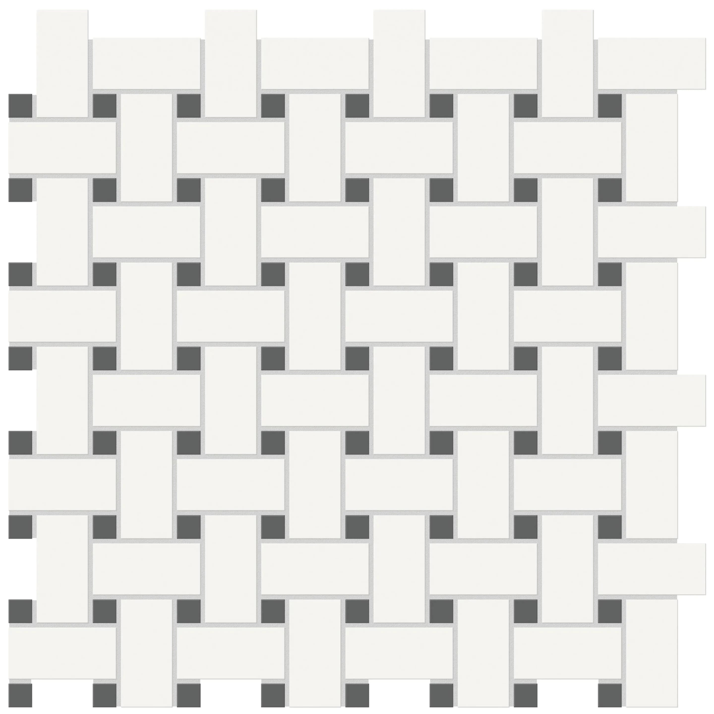 WHITE with RETRO BLACK, Mosaic, Rectangle, Basketweave Mosaic, 10.5×13.5, Matte