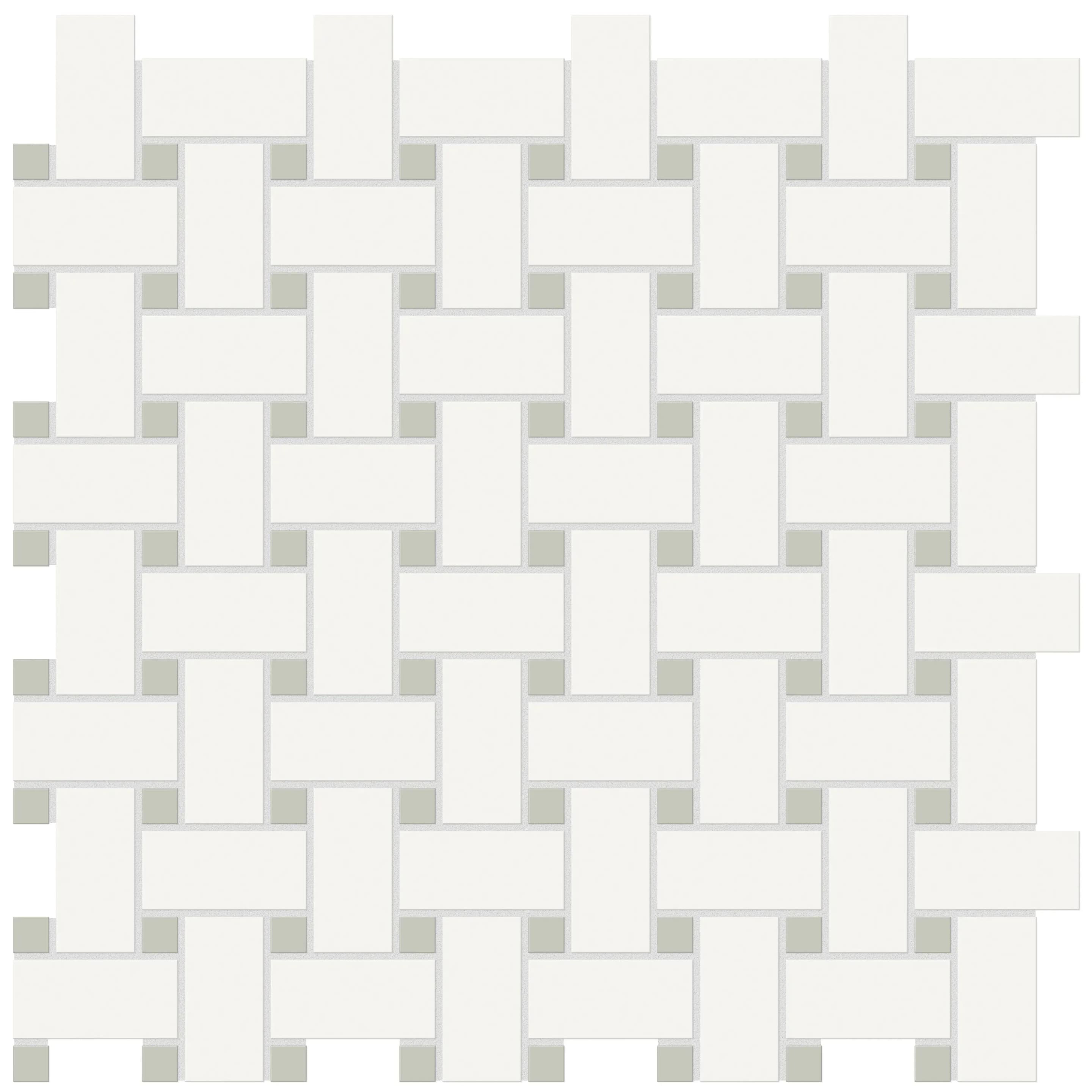WHITE with SOFT SAGE, Mosaic, Rectangle, Basketweave Mosaic, 10.5×13.5, Matte