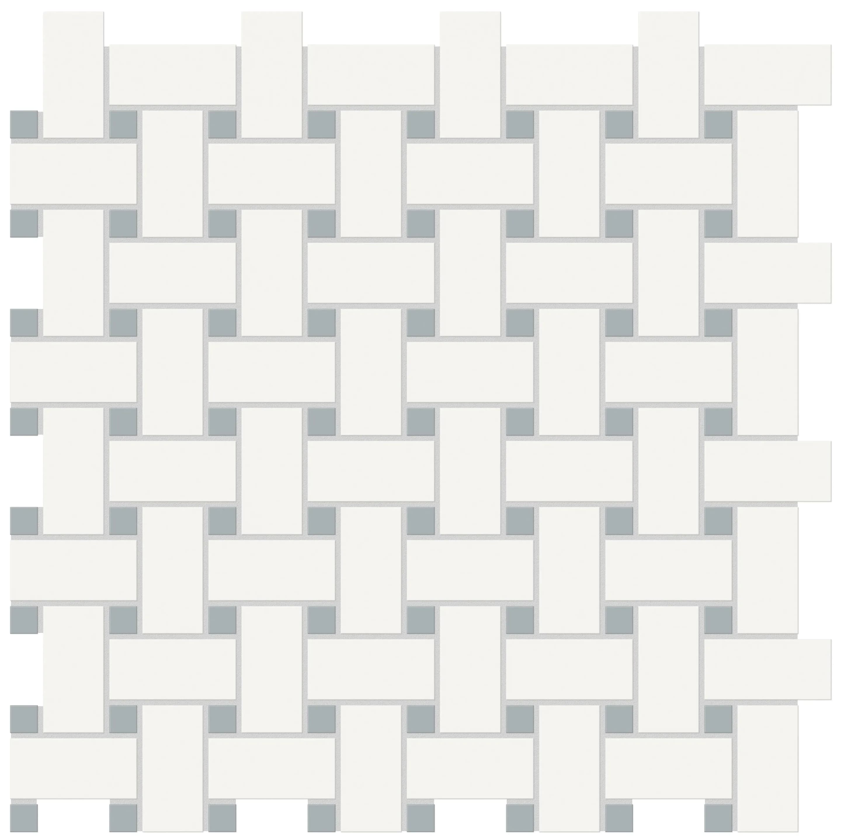 WHITE with CLOUD BLUE, Mosaic, Rectangle, Basketweave Mosaic, 10.5×13.5, Matte