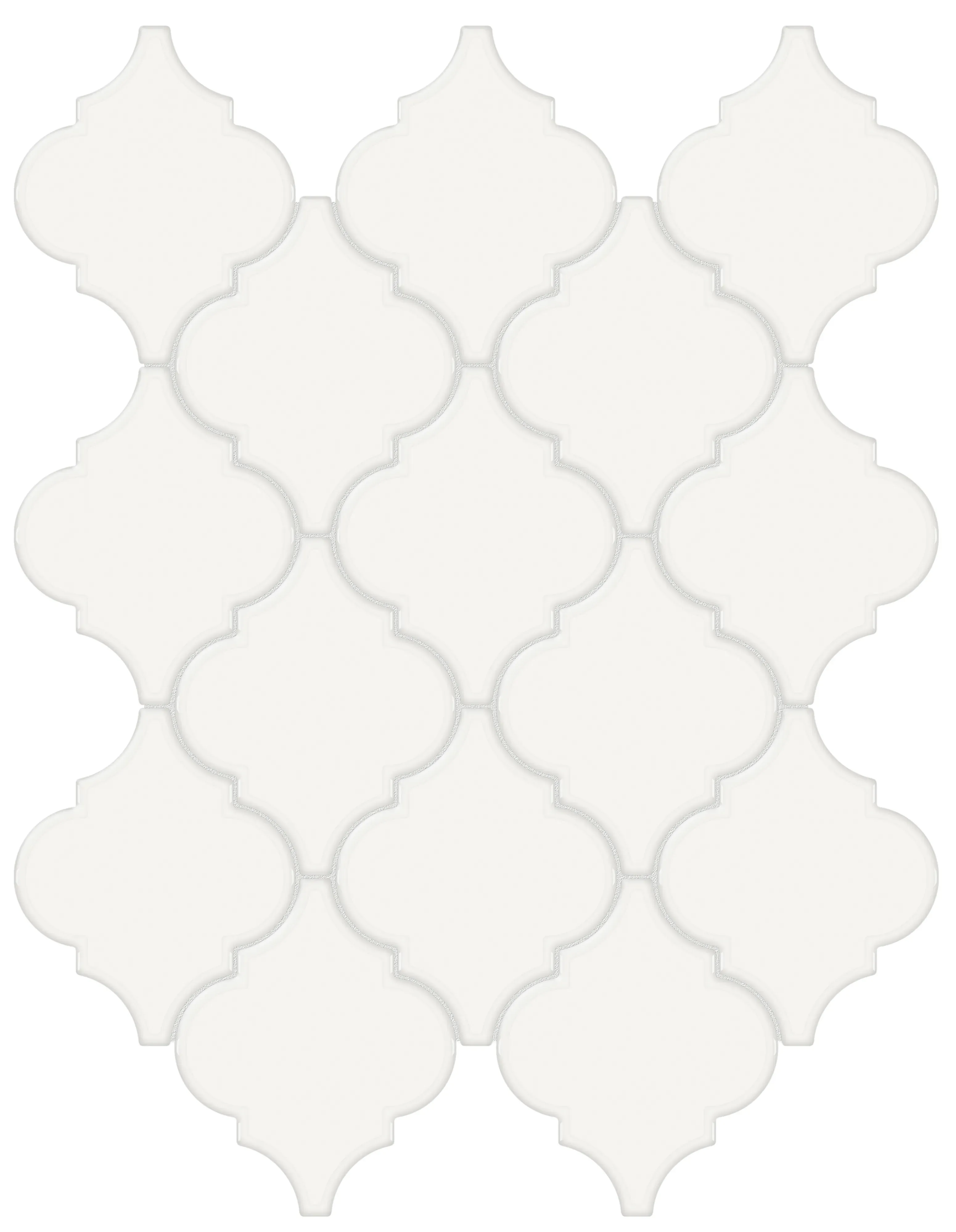 White, Mosaic, Arabesque, Beveled Arabesque Mosaic, 10.5×13.5, Glossy