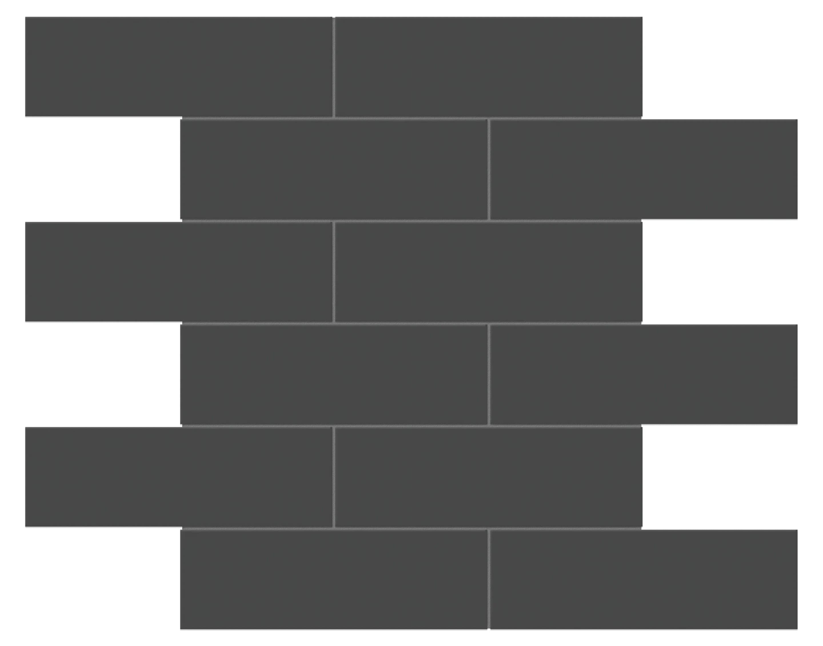 Retro Black, Mosaic, Rectangle, 2x6 Brick Mosaic, 12×12, Matte