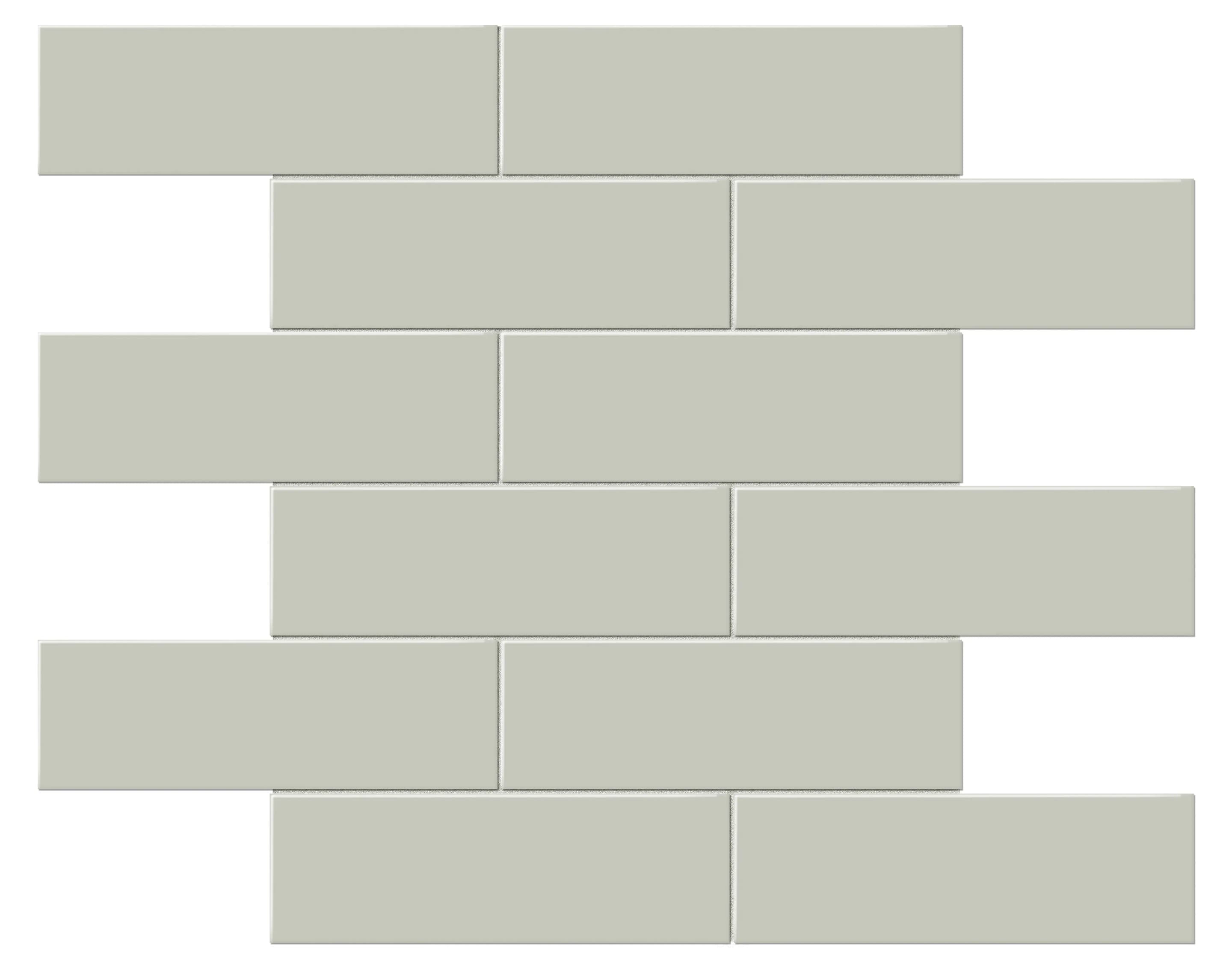 Soft Sage, Mosaic, Rectangle, 2x6 Brick Mosaic, 12×12, Matte