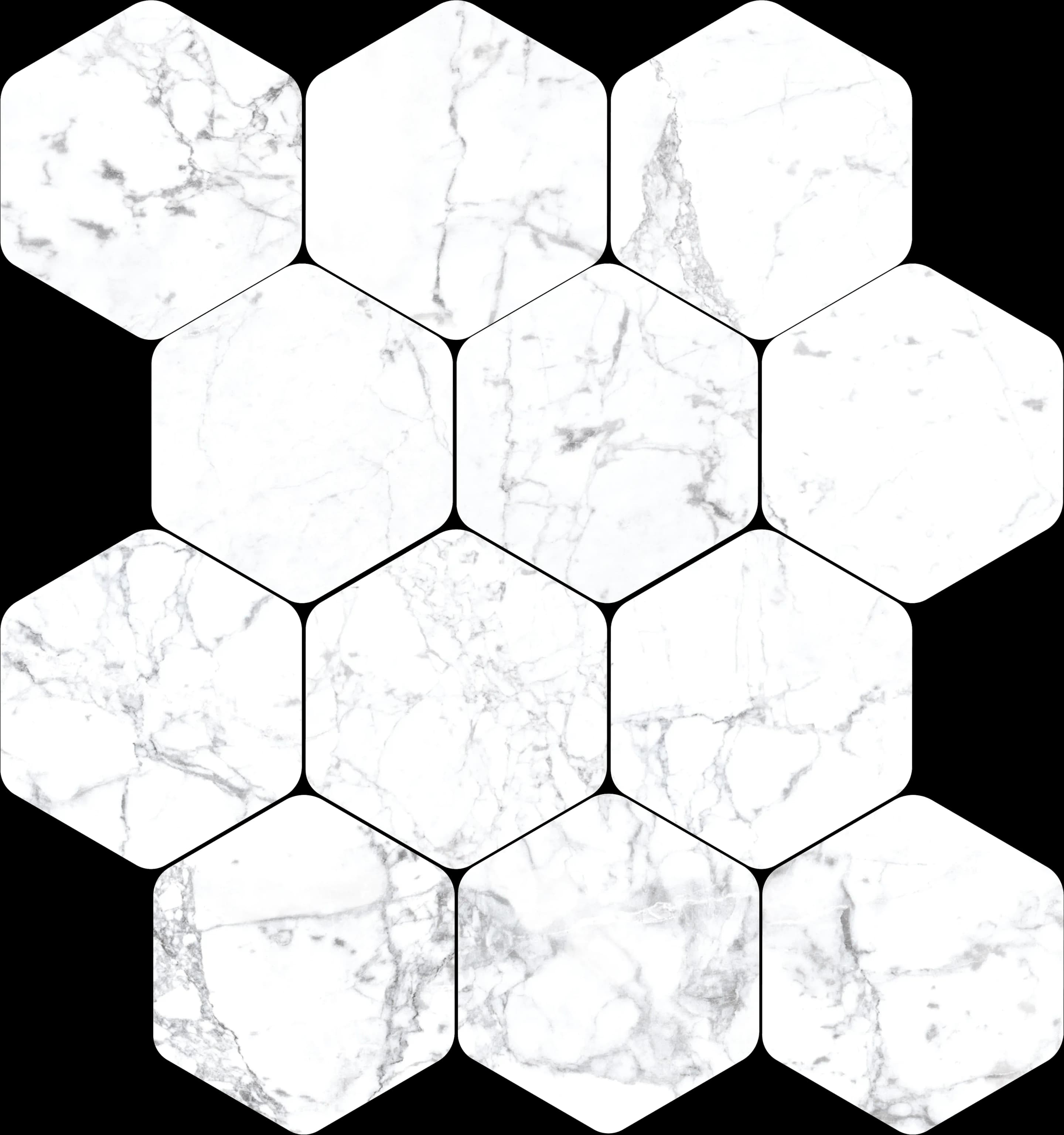 Statuarietto, Mosaic, Hexagon, Hexagon Mosaic, 14×15, Polished