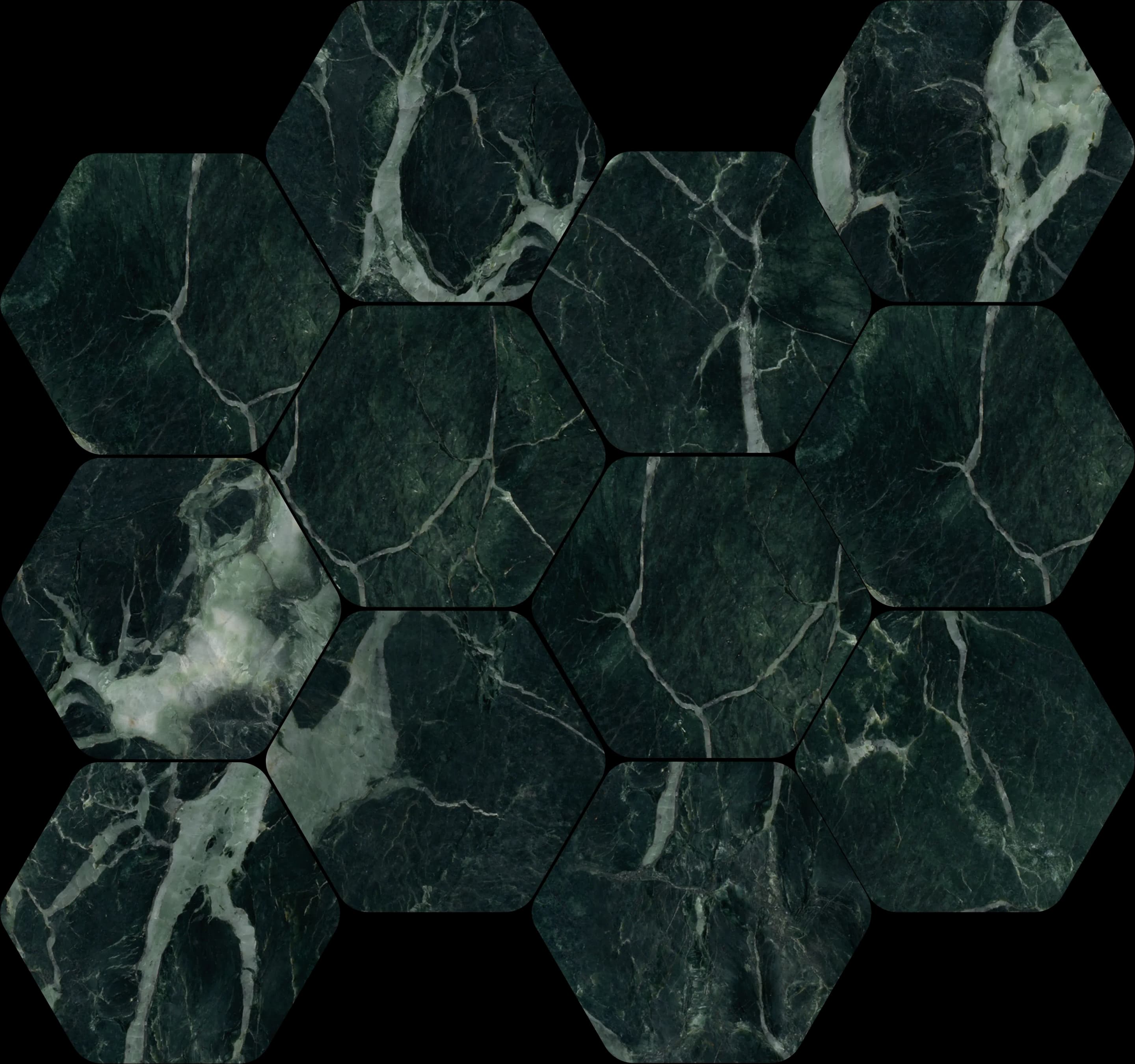 Verde Aver, Mosaic, Hexagon, Hexagon Mosaic, 14×15, Polished