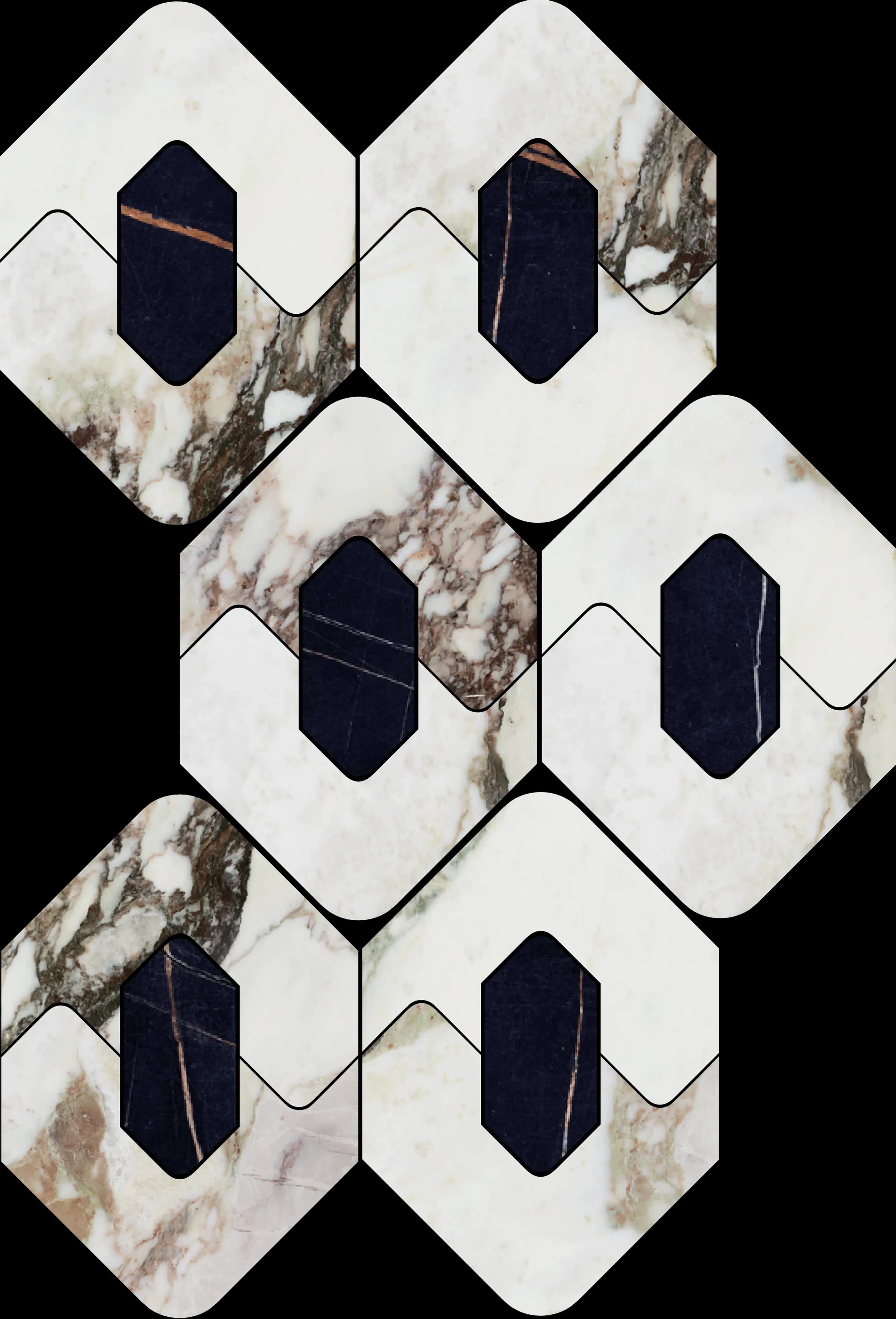 Calacatta Viola/Nero, Mosaic, Hexagon, Hexagon T18 Mosaic, 8×13, Natural